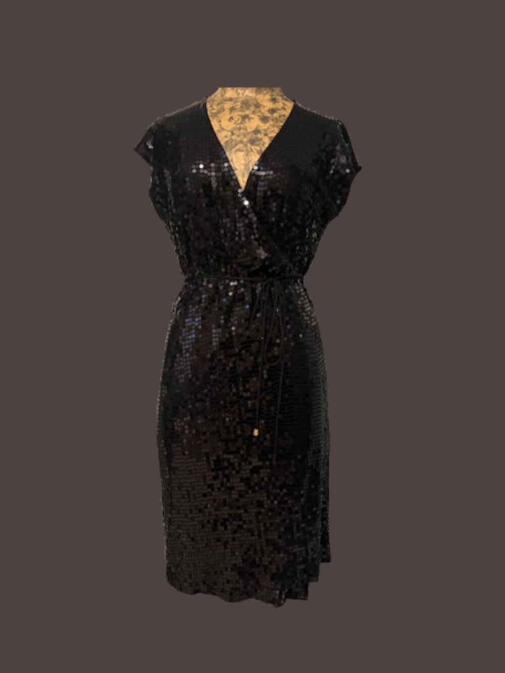 Michael Kors Black Sequined Wrap Dress Sz Large